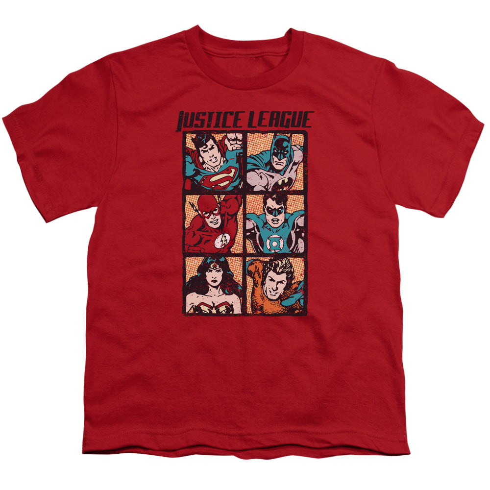 Justice League Rough Panels Kids Youth T Shirt Red