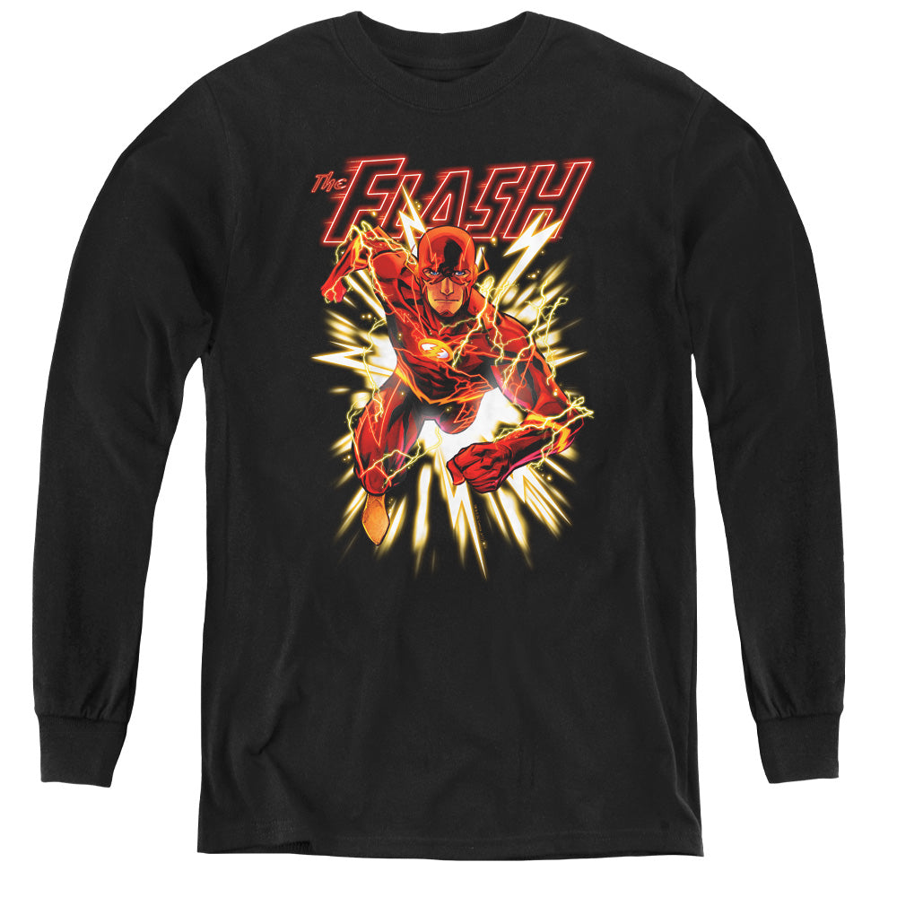 Justice League Flash Glow Long Sleeve Kids Youth T Shirt Black