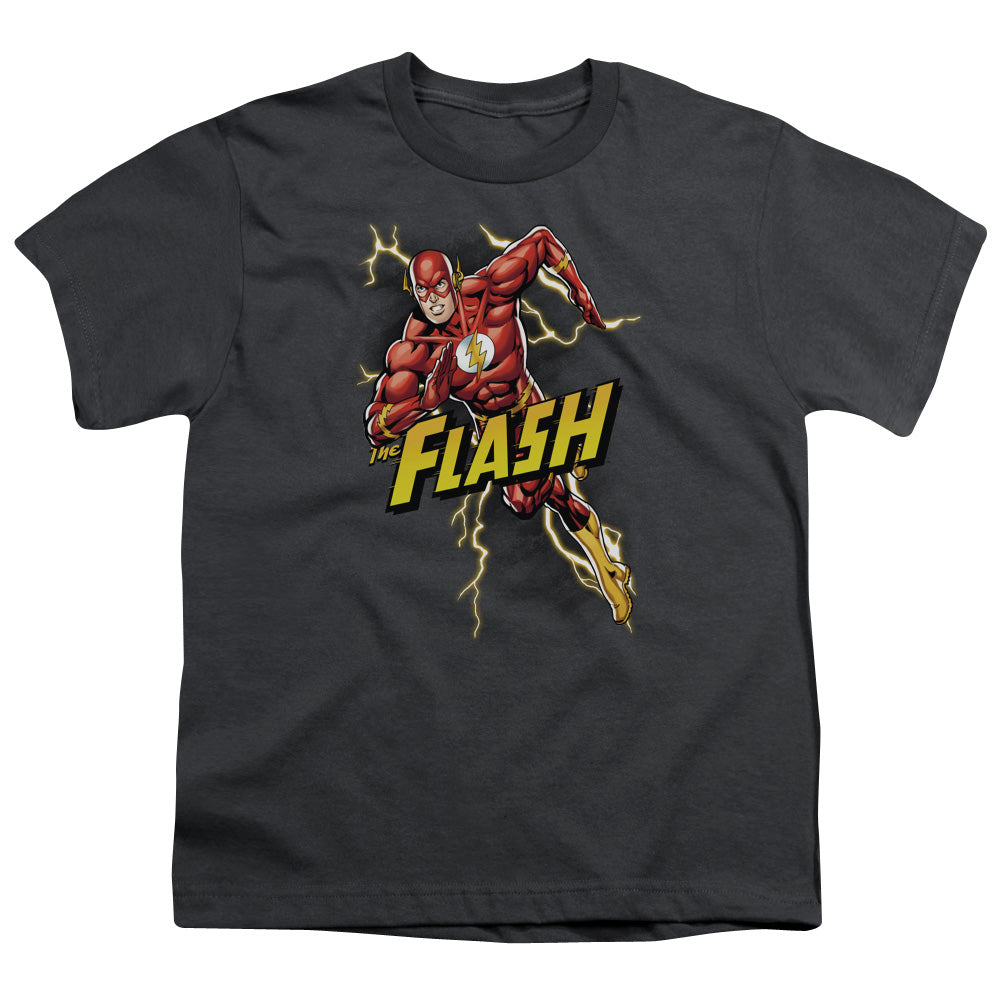 Justice League Bolt Run Kids Youth T Shirt Charcoal