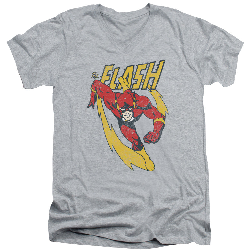 Justice League Lightning Trail Mens Slim Fit V-Neck T Shirt Athletic Heather