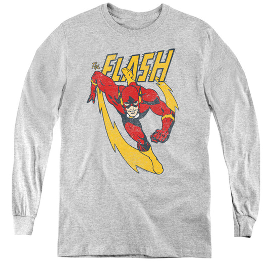 Justice League Lightning Trail Long Sleeve Kids Youth T Shirt Athletic Heather