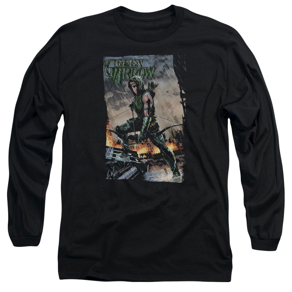 Justice League Fire and Rain Mens Long Sleeve Shirt Black