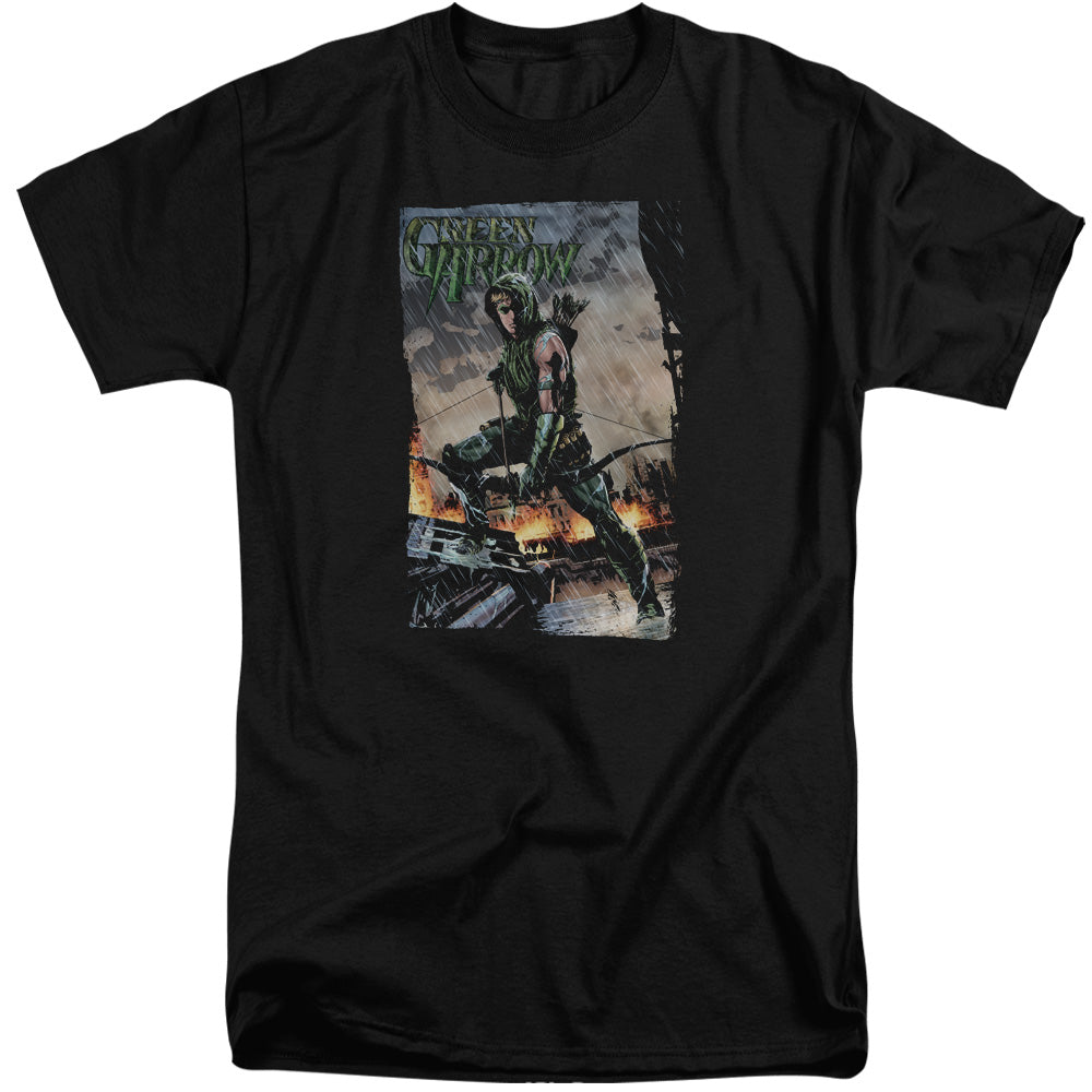 Justice League Fire and Rain Mens Tall T Shirt Black