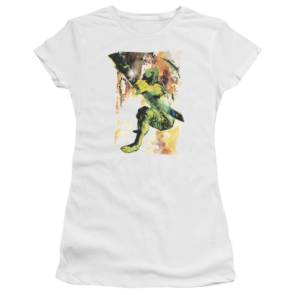 Justice League Painted Archer Junior Sheer Cap Sleeve Womens T Shirt White