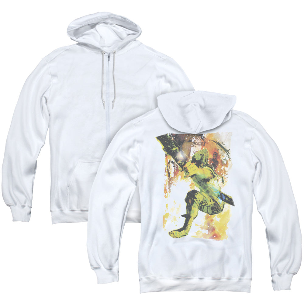 Justice League Painted Archer Back Print Zipper Mens Hoodie White