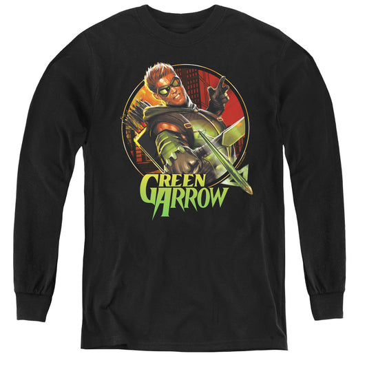 Justice League Sunset Archer Long Sleeve Kids Youth T Shirt Black