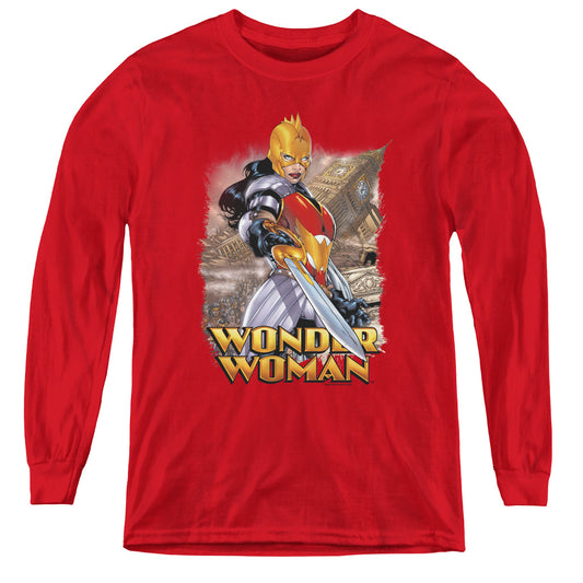 Justice League Wonder Woman Long Sleeve Kids Youth T Shirt Red