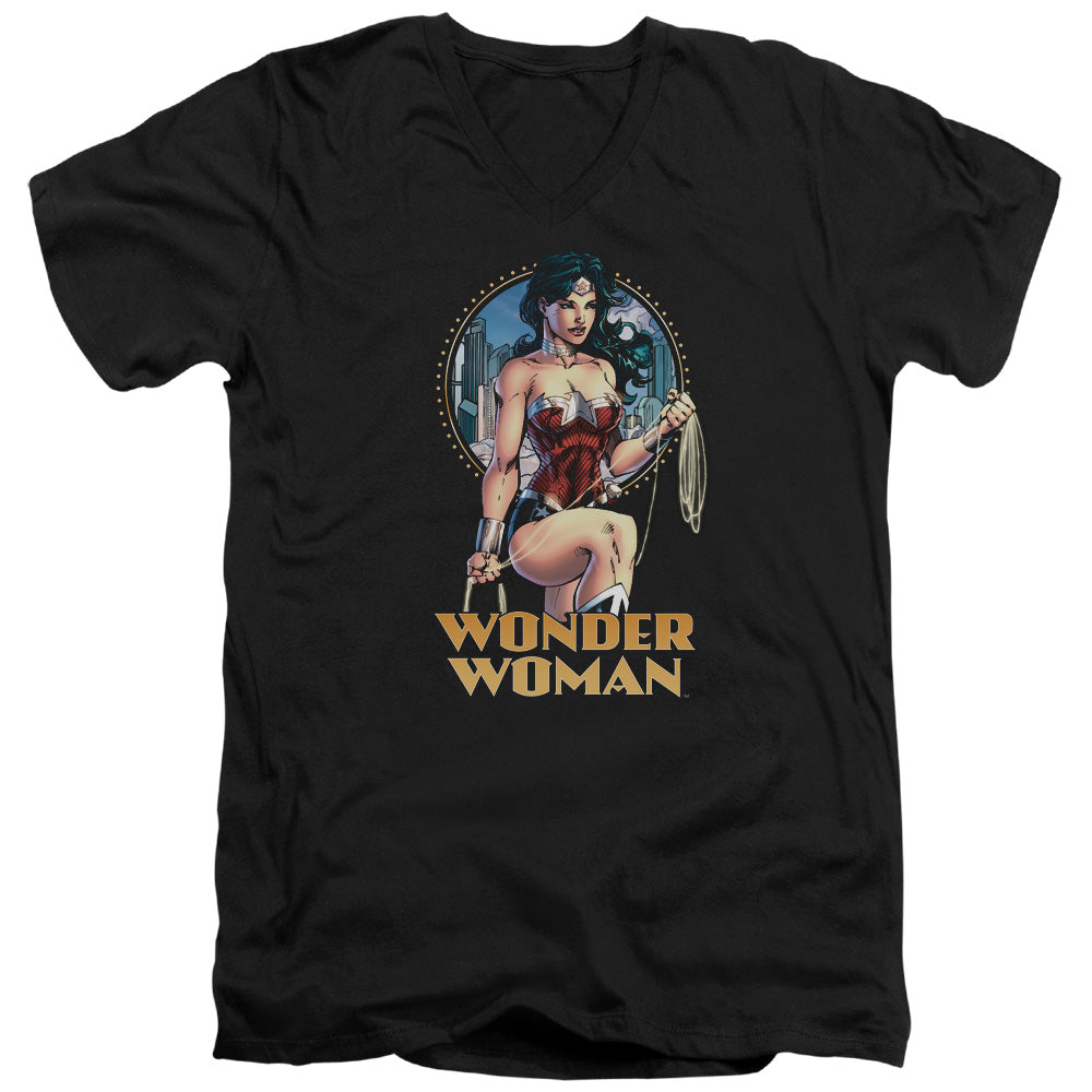 Justice League City Warrior Mens Slim Fit V-Neck T Shirt Black