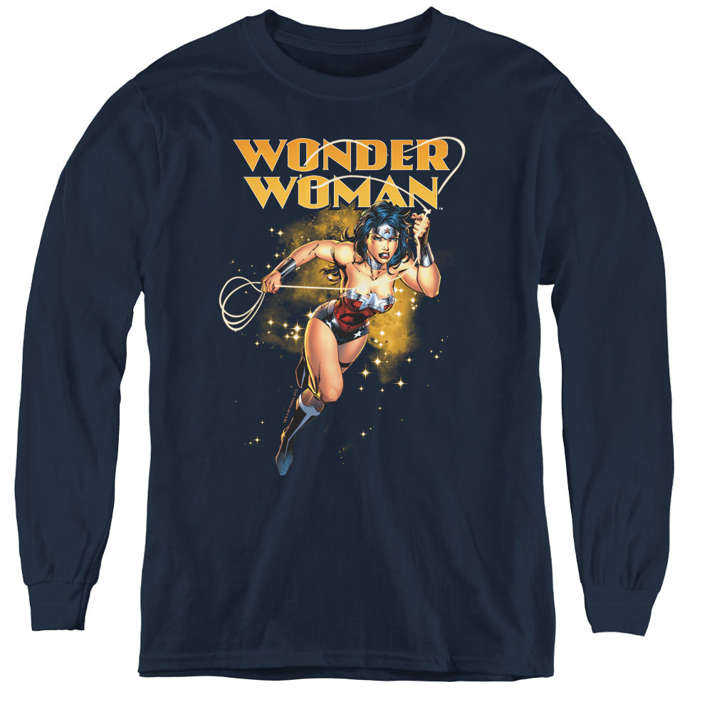 Justice League Star Lasso Long Sleeve Kids Youth T Shirt Navy Blue