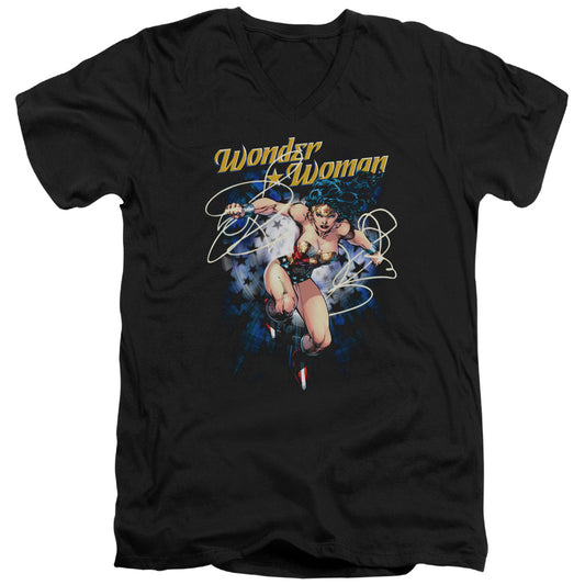 Justice League Starburst Mens Slim Fit V-Neck T Shirt Black