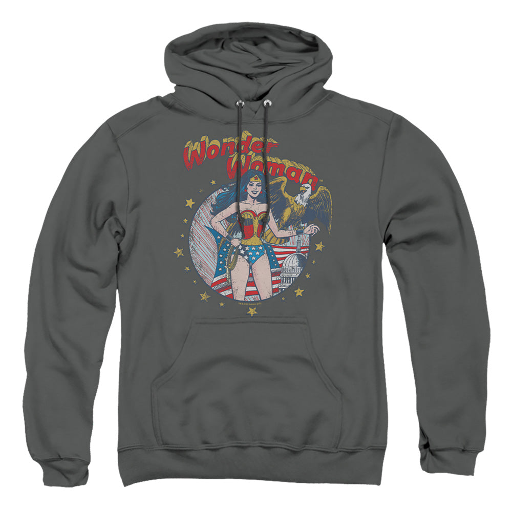 Justice League Of America At Your Service Mens Hoodie Charcoal Officially Licensed