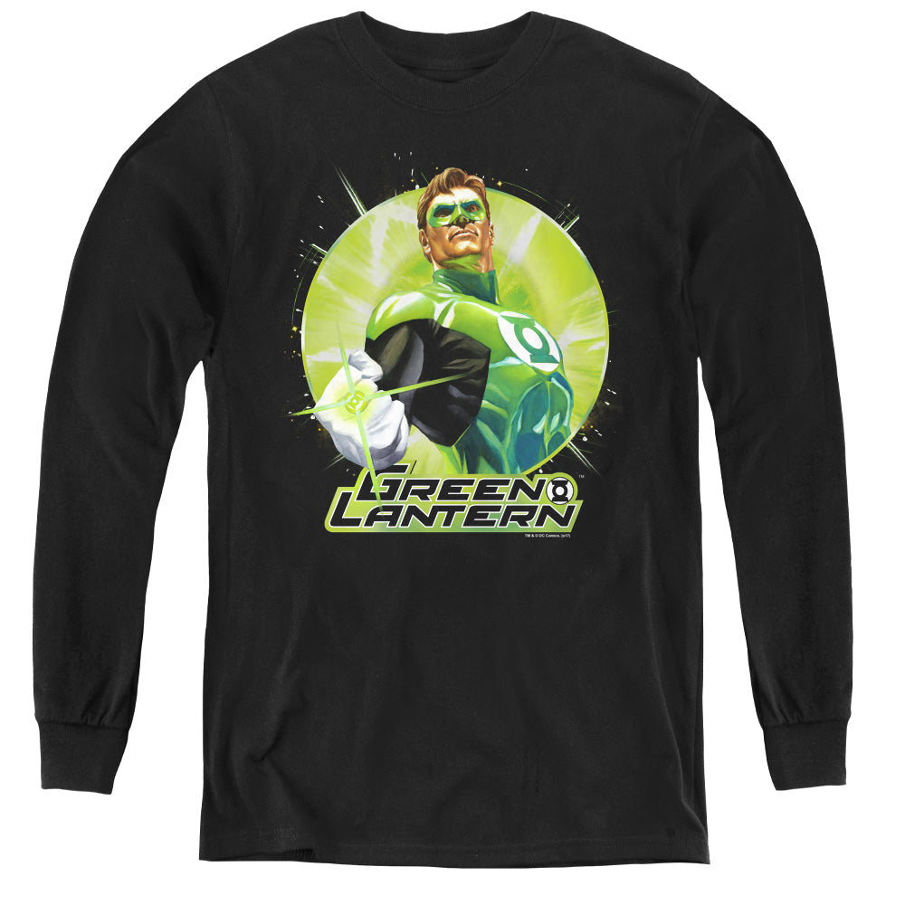 Justice League Green Static Long Sleeve Kids Youth T Shirt Black