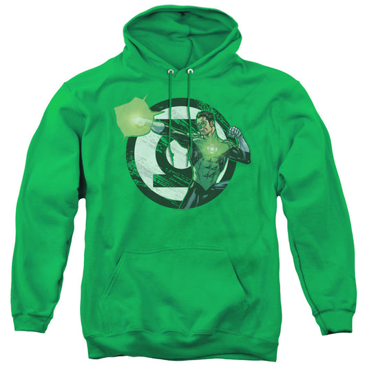Justice League Blasting Logo Mens Hoodie Kelly Green
