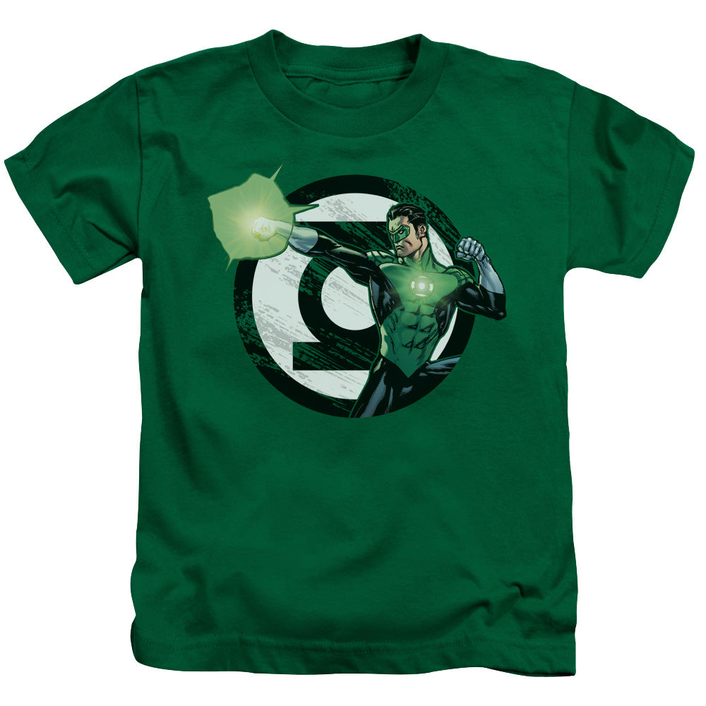 Justice League Blasting Logo Juvenile Kids Youth T Shirt Kelly Green