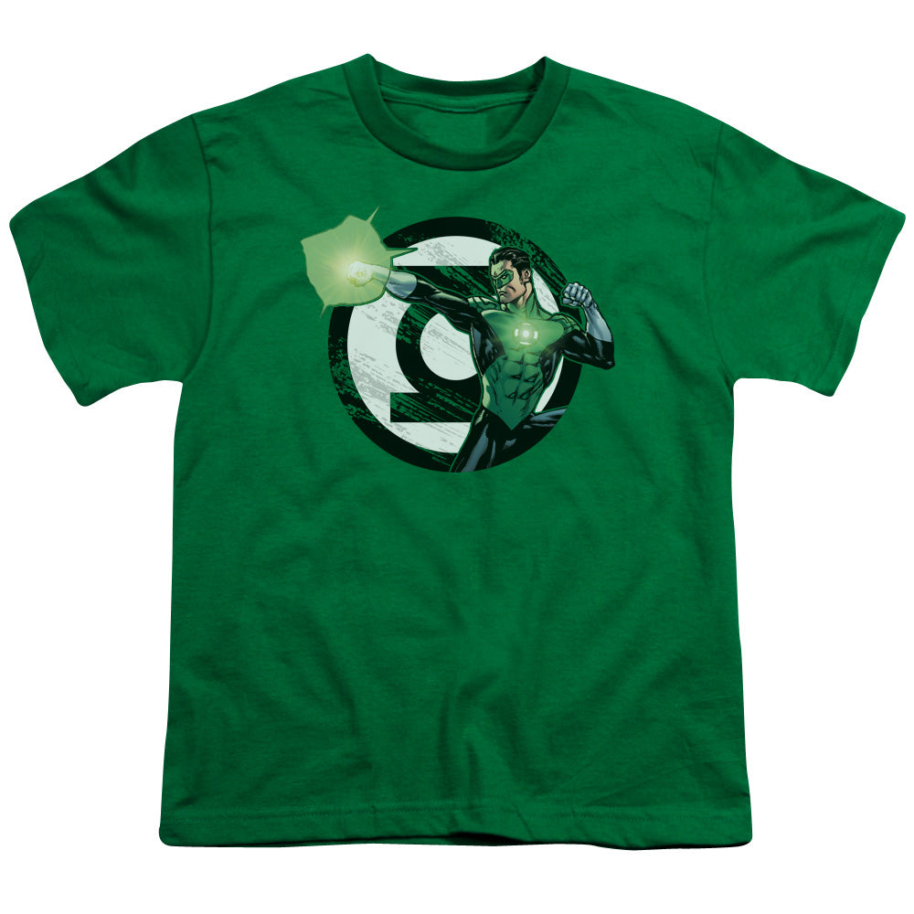 Justice League Blasting Logo Kids Youth T Shirt Kelly Green