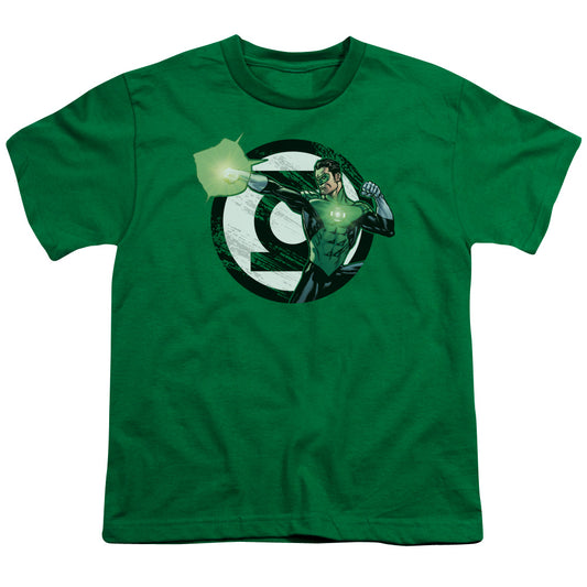 Justice League Blasting Logo Kids Youth T Shirt Kelly Green