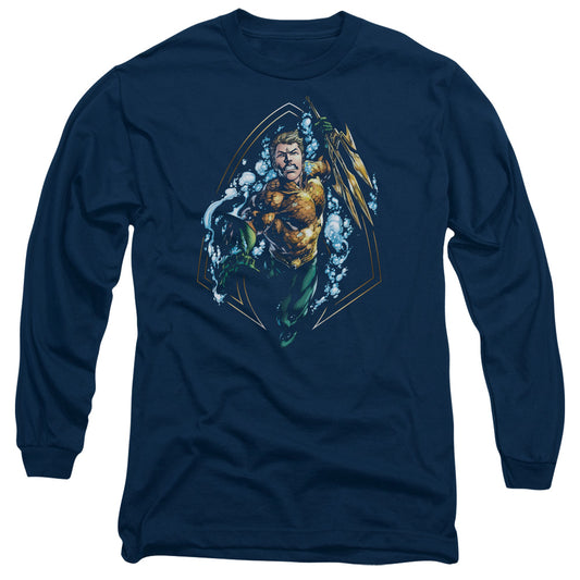 Justice League Thrashing Mens Long Sleeve Shirt Navy Blue