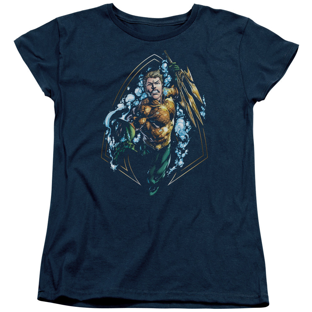 Justice League Thrashing Womens T Shirt Navy Blue