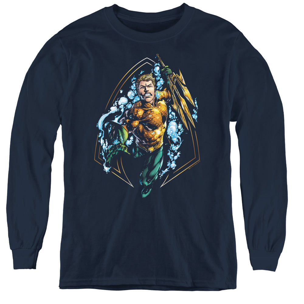 Justice League Thrashing Long Sleeve Kids Youth T Shirt Navy Blue