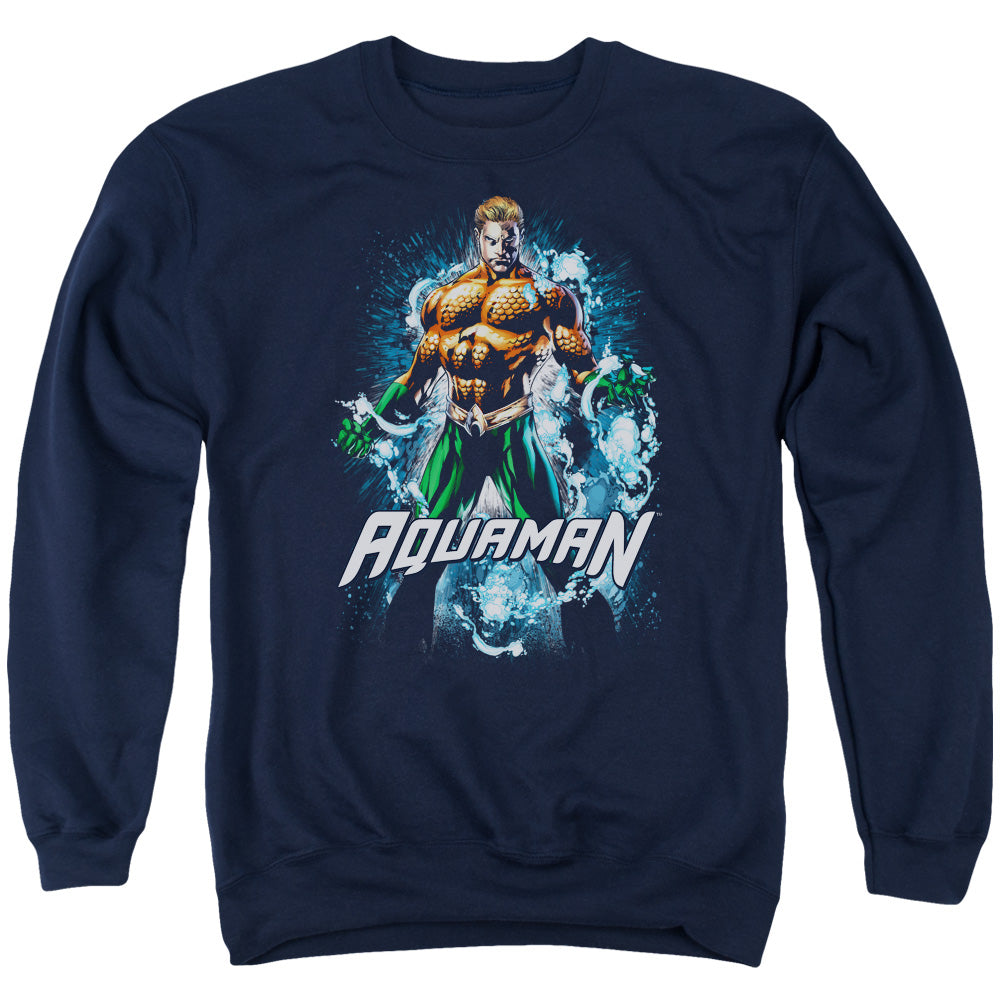 Justice League Water Powers Mens Crewneck Sweatshirt Navy Blue