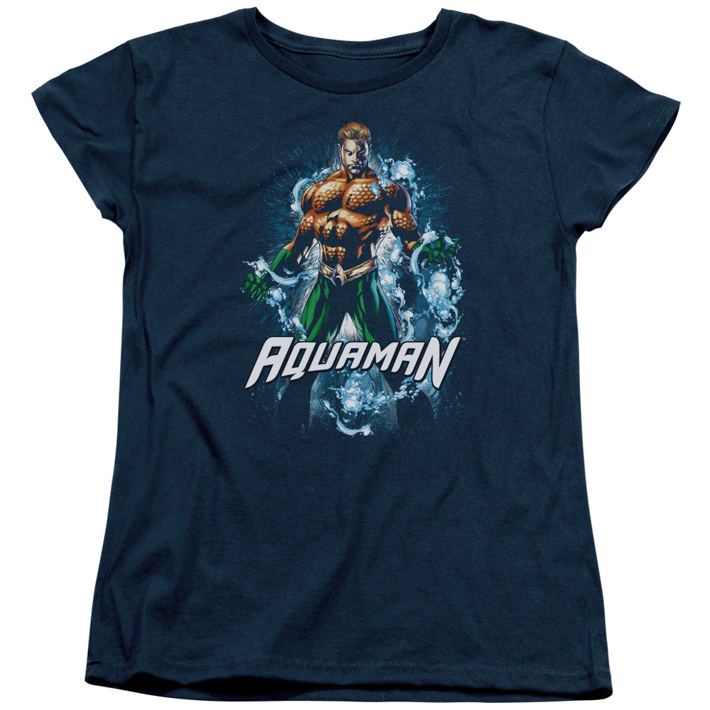 Justice League Water Powers Womens T Shirt Navy Blue