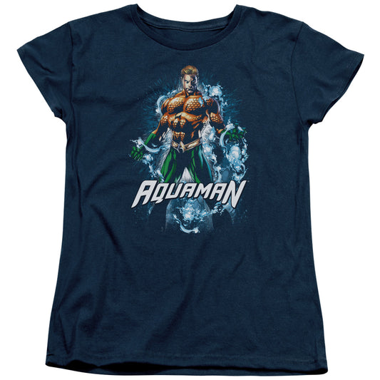 Justice League Water Powers Womens T Shirt Navy Blue