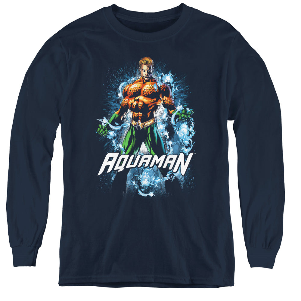 Justice League Water Powers Long Sleeve Kids Youth T Shirt Navy Blue