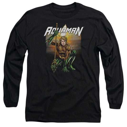 Justice League Beach Sunset Mens Long Sleeve Shirt Black