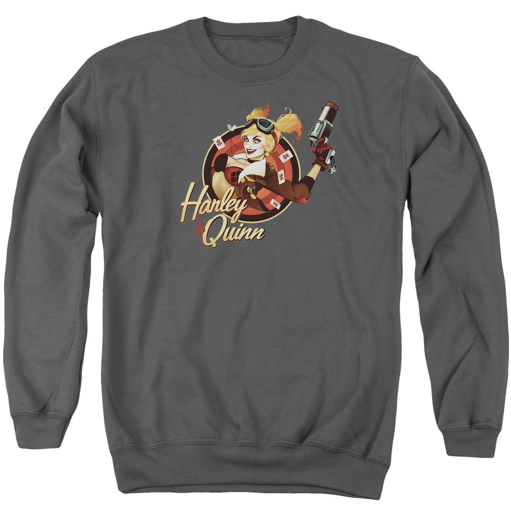 Justice League Harley Bomber Mens Crewneck Sweatshirt Charcoal