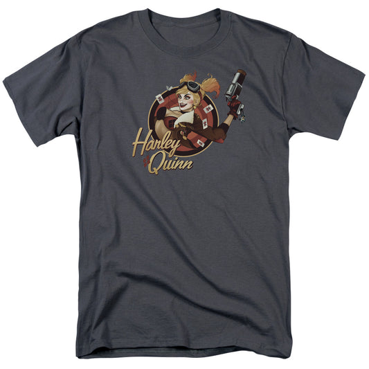 Justice League Harley Bomber Mens T Shirt Charcoal