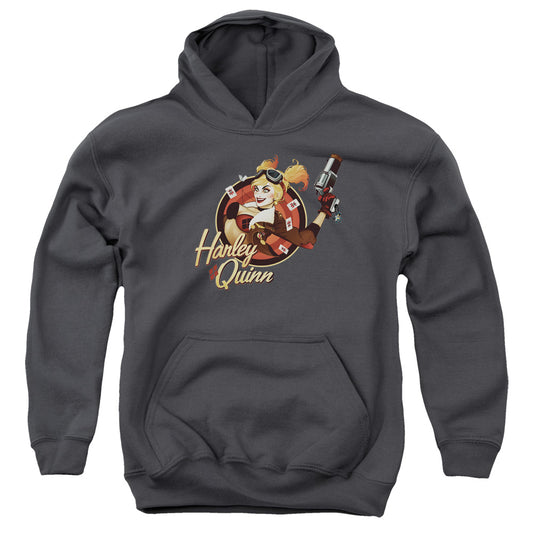 Justice League Harley Bomber Kids Youth Hoodie Charcoal