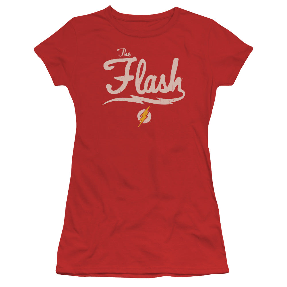 Justice League Old School Flash Junior Sheer Cap Sleeve Womens T Shirt Red