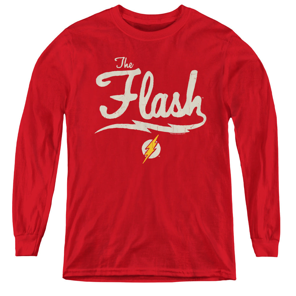 Justice League Old School Flash Long Sleeve Kids Youth T Shirt Red