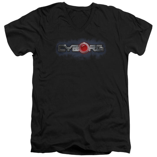 Justice League Cyborg Title Mens Slim Fit V-Neck T Shirt Black