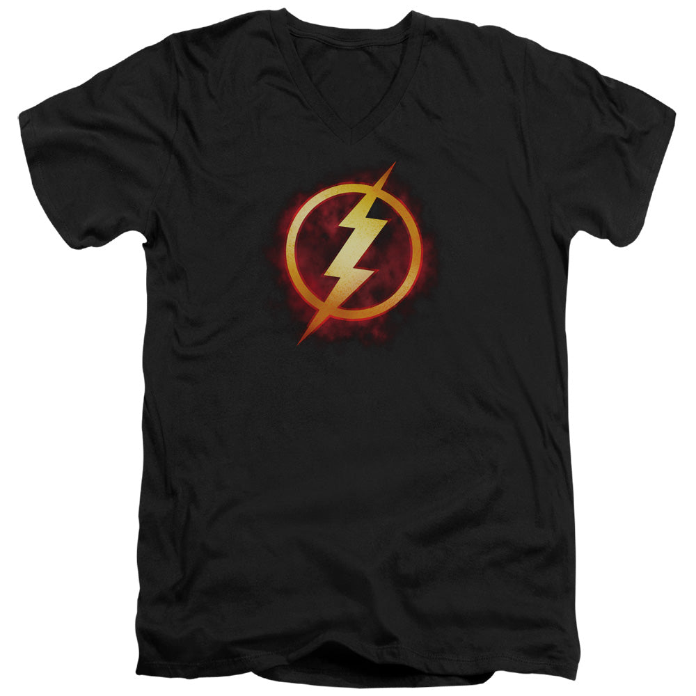 Justice League Flash Title Mens Slim Fit V-Neck T Shirt Black