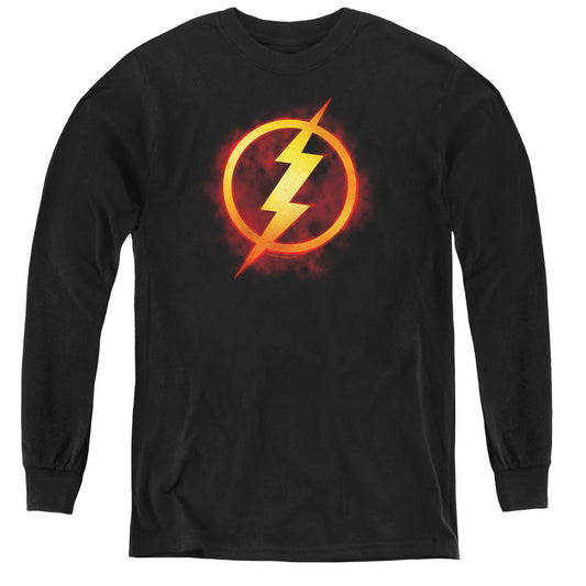 Justice League Flash Title Long Sleeve Kids Youth T Shirt Black