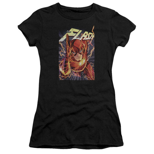 Justice League Flash One Junior Sheer Cap Sleeve Womens T Shirt Black