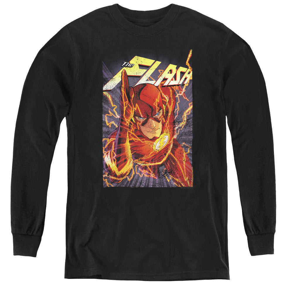 Justice League Flash One Long Sleeve Kids Youth T Shirt Black