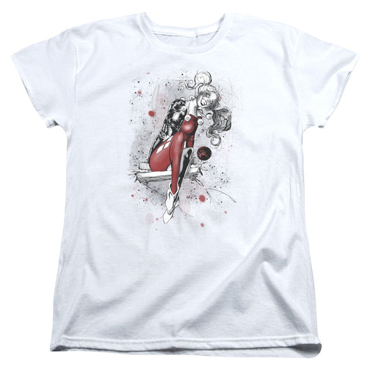 Justice League Harley Sketch Womens T Shirt White