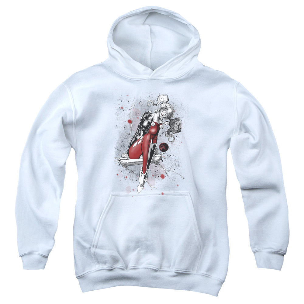 Justice League Harley Sketch Kids Youth Hoodie White