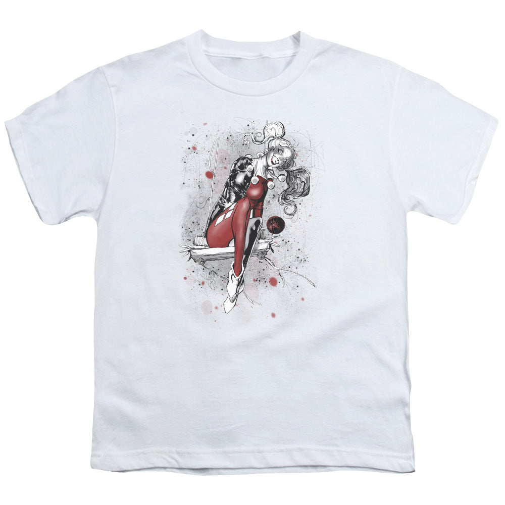 Justice League Harley Sketch Kids Youth T Shirt White