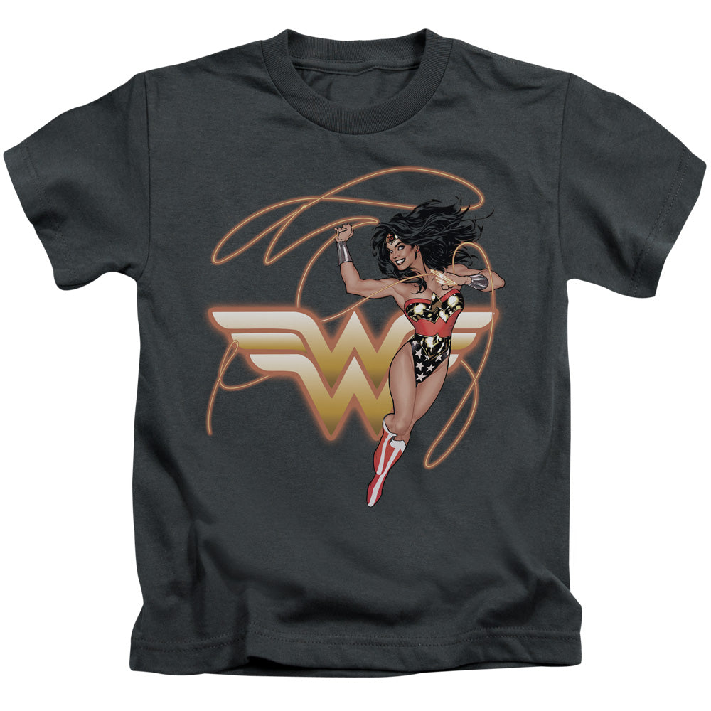 Justice League Glowing Lasso Juvenile Kids Youth T Shirt Charcoal