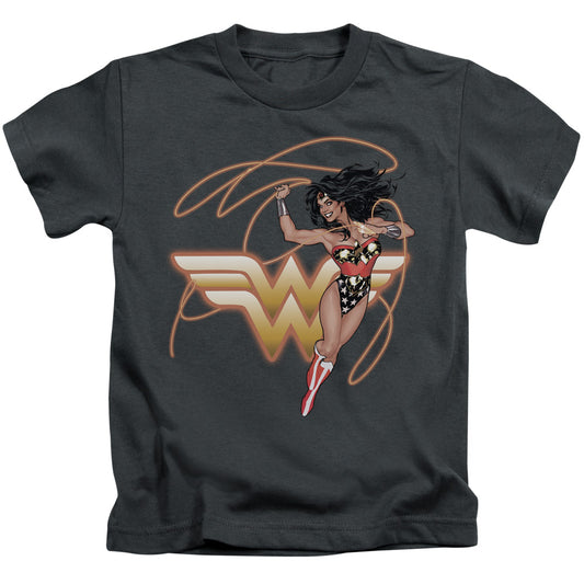 Justice League Glowing Lasso Juvenile Kids Youth T Shirt Charcoal