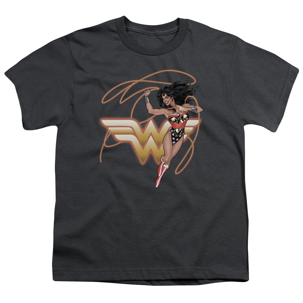 Justice League Glowing Lasso Kids Youth T Shirt Charcoal