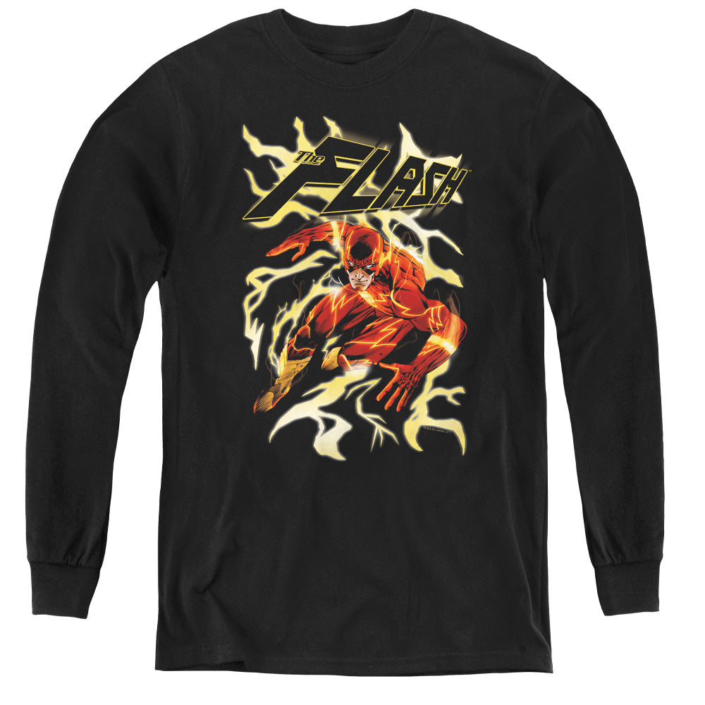 Justice League Electric Run Long Sleeve Kids Youth T Shirt Black
