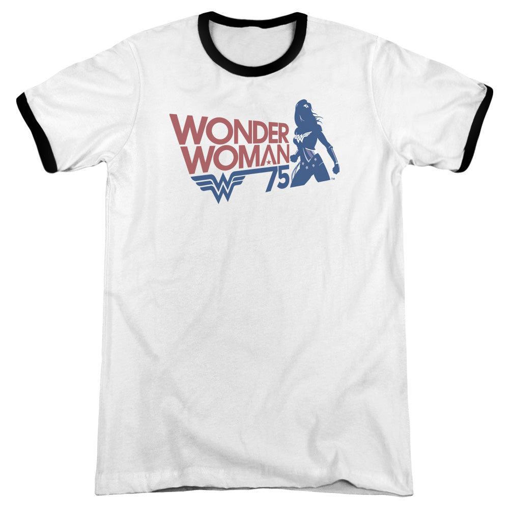 Wonder Woman Ww75 Silhouette Heather Ringer Mens T Shirt White