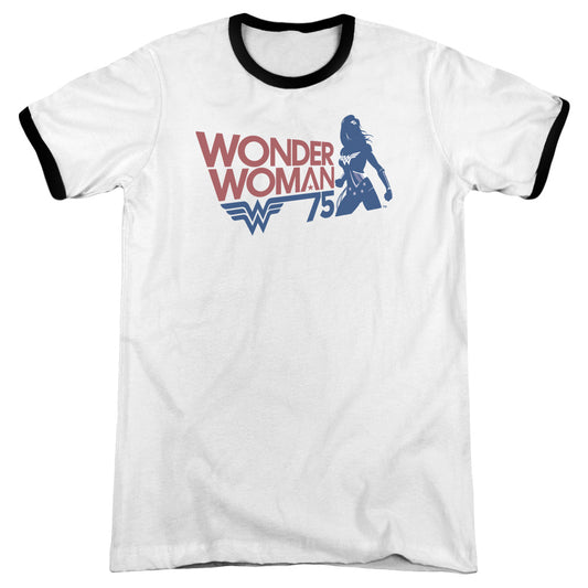 Wonder Woman Ww75 Silhouette Heather Ringer Mens T Shirt White