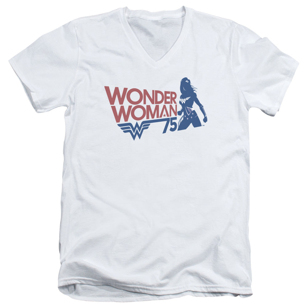 Wonder Woman Ww75 Silhouette Mens Slim Fit V-Neck T Shirt White