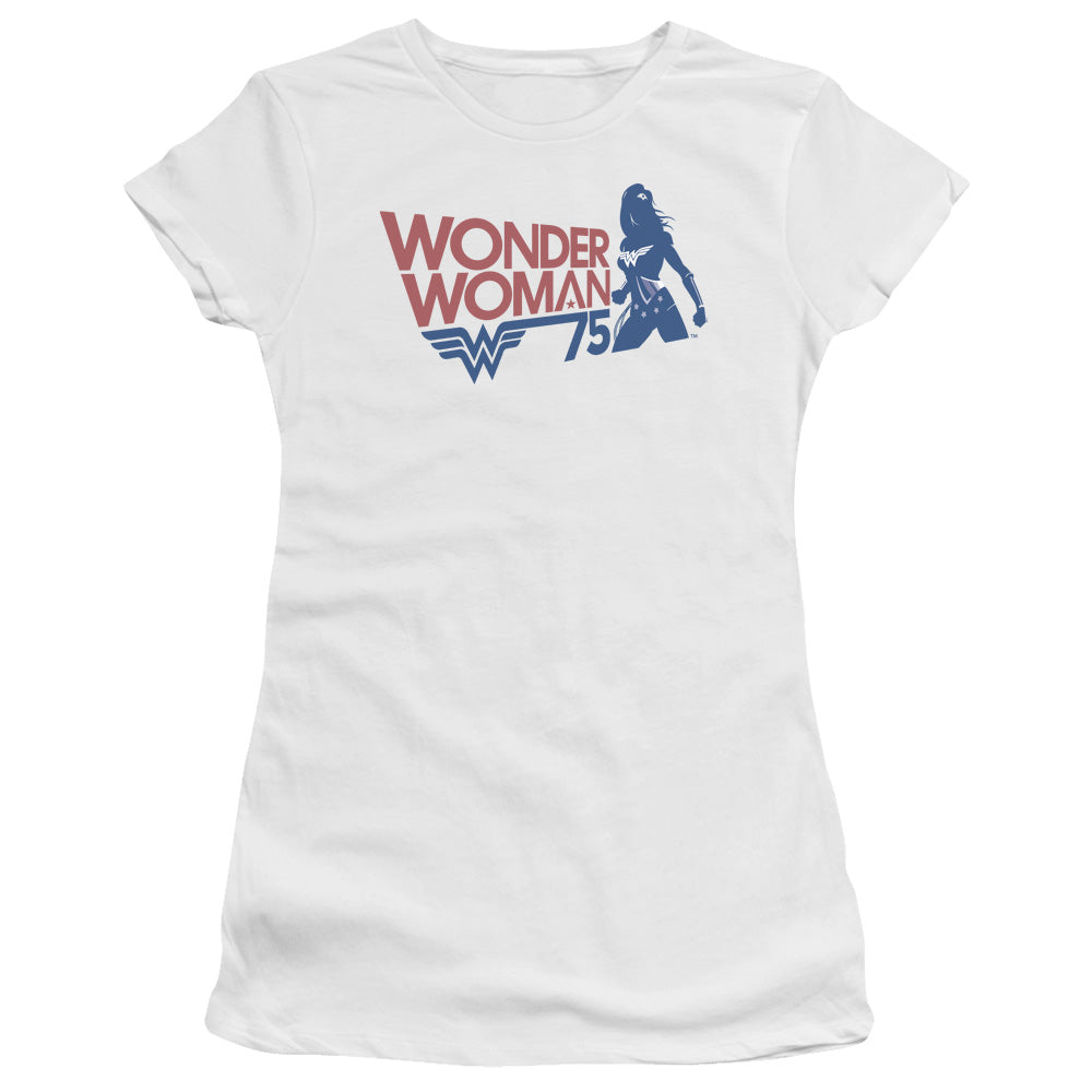 Wonder Woman Ww75 Silhouette Junior Sheer Cap Sleeve Womens T Shirt White