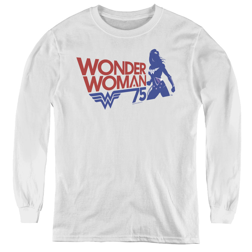 Wonder Woman Ww75 Silhouette Long Sleeve Kids Youth T Shirt White